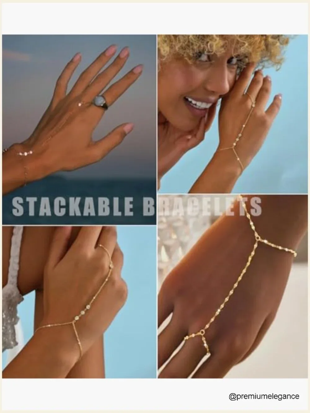 2 Pcs Gold Plated Cubic Zirconia Link Chain Bracelet Set with Adjustable